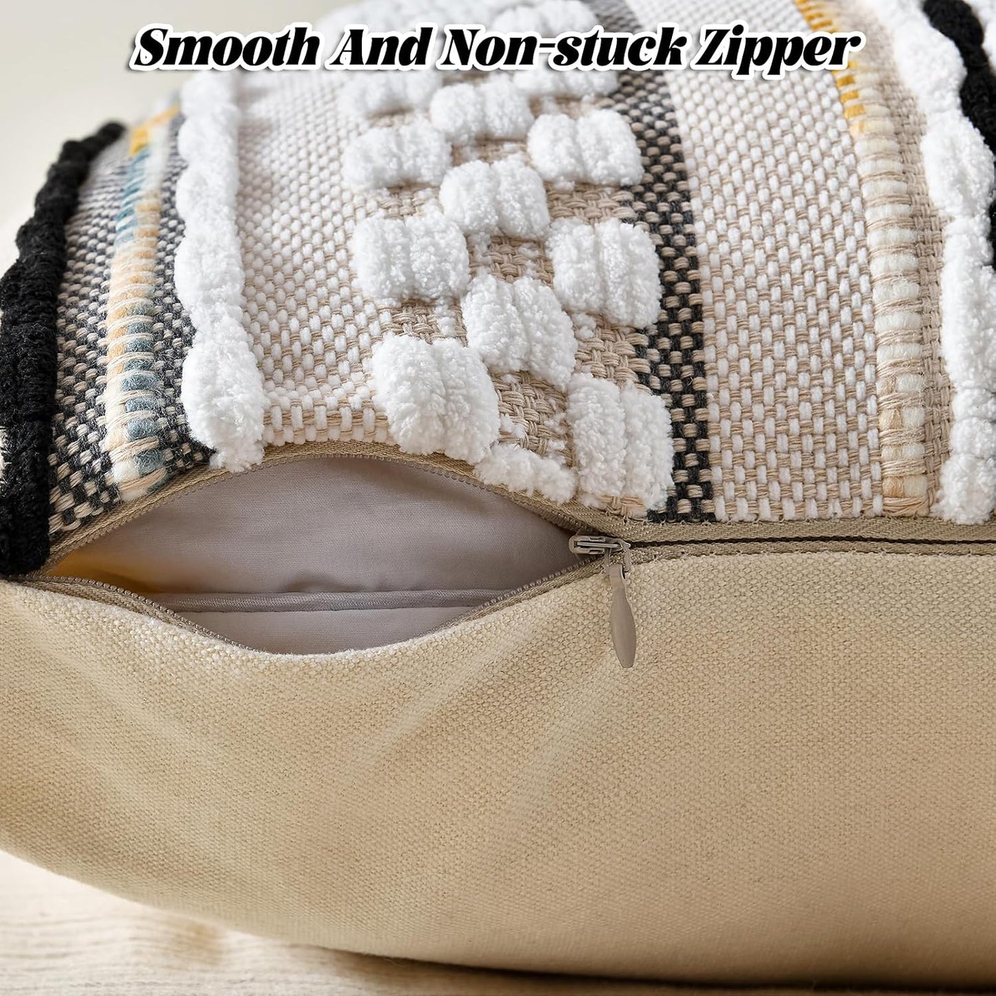 AmHoo Chenille Striped Textured Boho Throw Pillow Covers Aesthetic with Tassels Woven Decorative Pillow Case for Couch Bed Sofa Bedroom Modern Funky 18 x 18-Inch Black