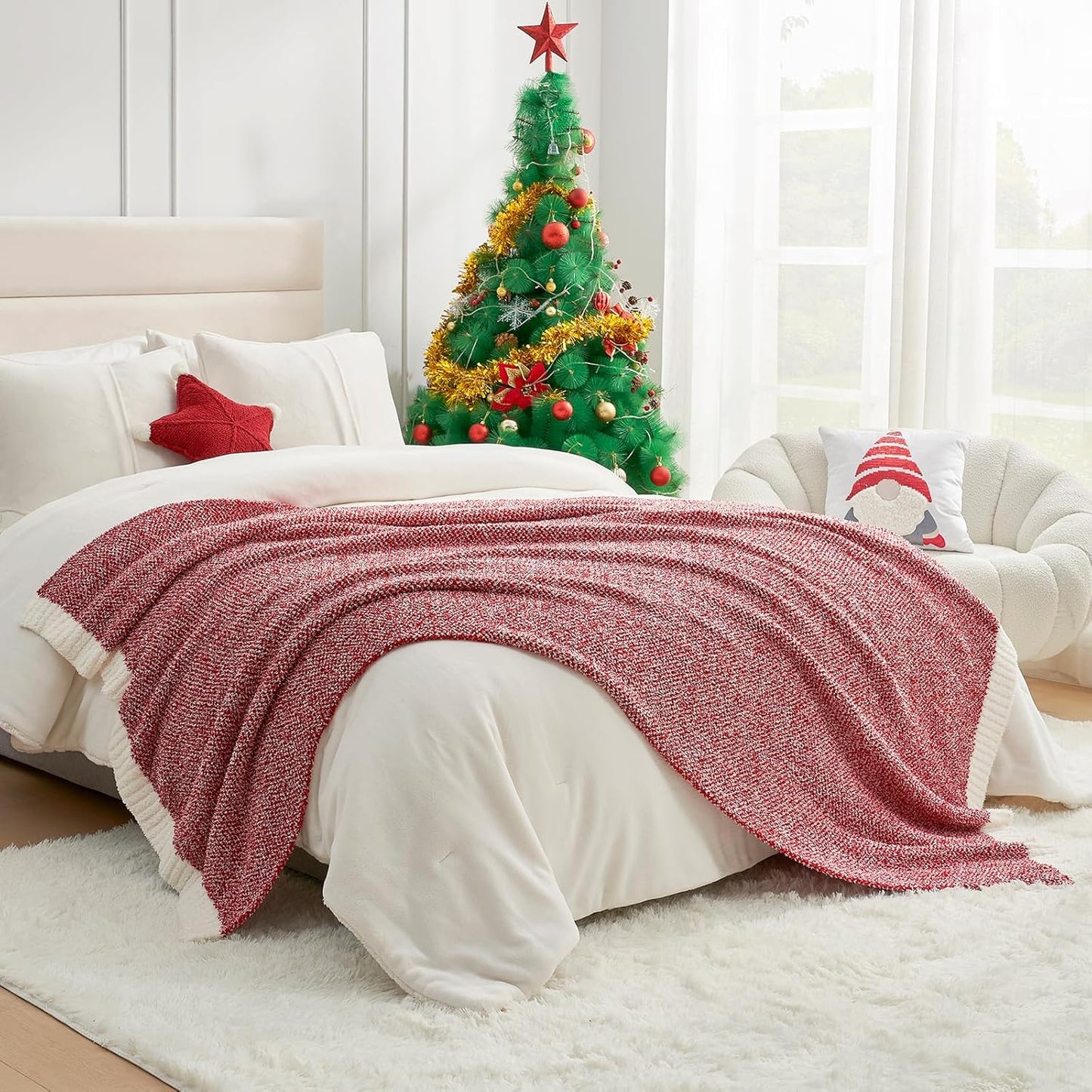 Snuggle Sac Christmas Red Blanket Twin Size, Ultra Soft Warm Fuzzy Knit Blanket Throws Dupes for Couch,Sofa, Bed, Heather Red, 60x80 inches