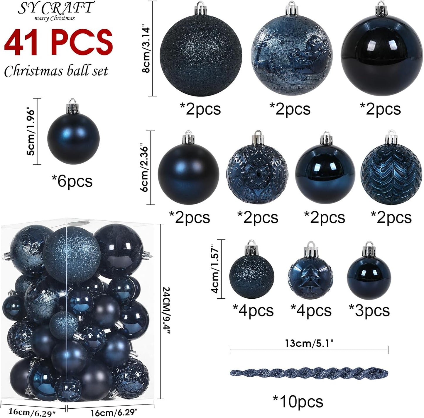 Christmas Ball Ornaments for Christmas Decorations - 41 Pieces Xmas Tree Blue Shatterproof Ball Ornaments with Hanging Loop for Holiday and Party Decoration