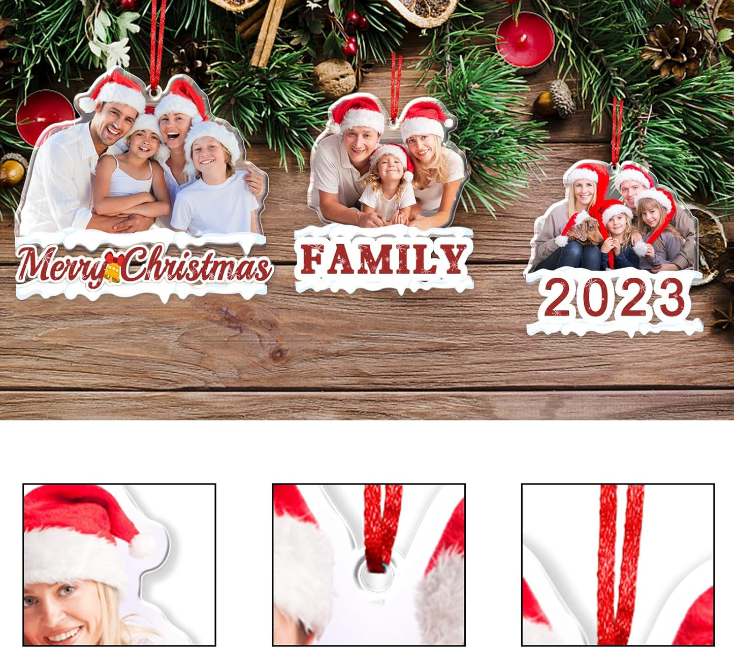 Personalized Photo Ornament Acrylic Custom Christmas Ornaments with Picture Customized Family Christmas Ornament 2023 for Tree Hanging Decoration Gift for Men Women Style 1