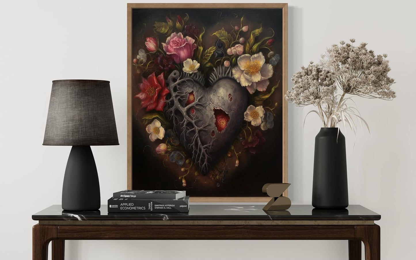 Gothic Heart Poster Art Print, Halloween Scary Vintage Wall Art Academia Spooky Painting Decoration for Horror Prints, Posters Bedroom Decor 89 (Gothic Heart, 11 x 14 inches, Wood Frame)