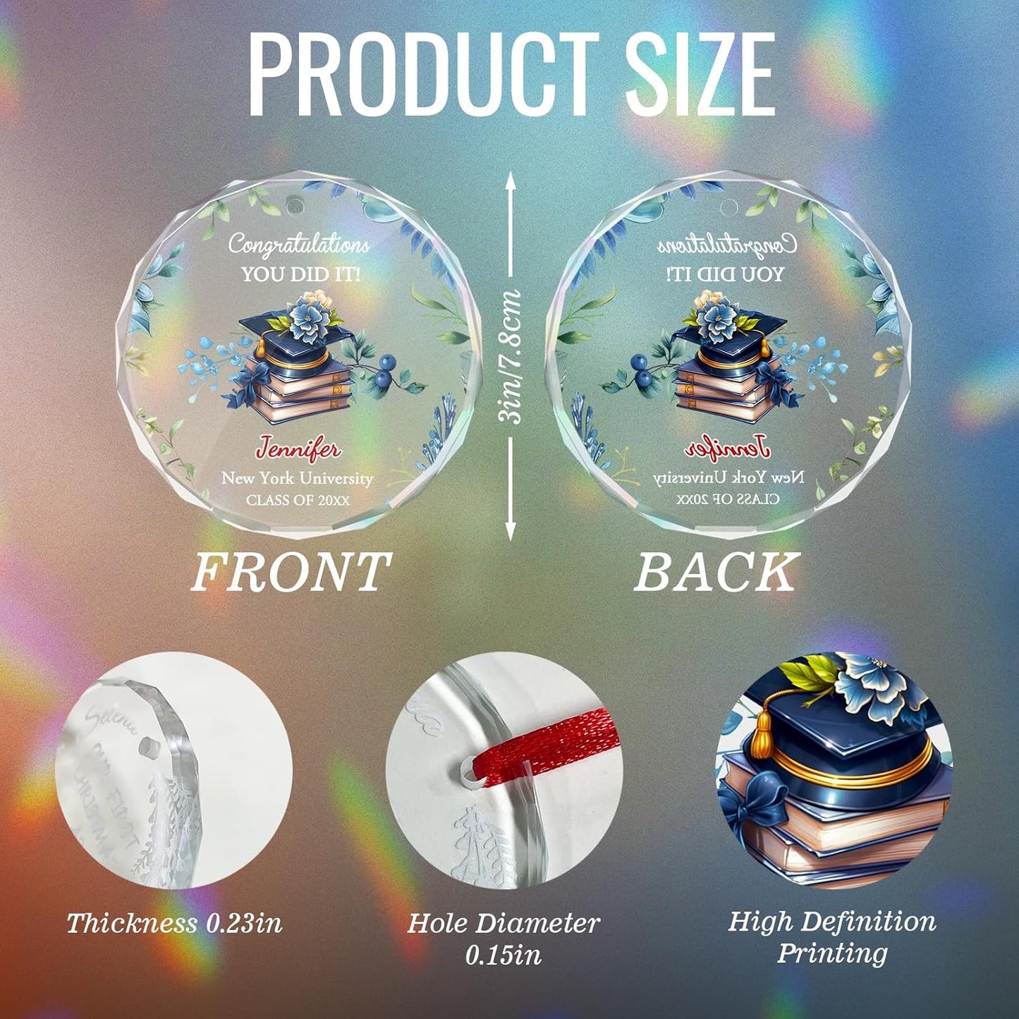 Personalized Graduate Glass Christmas Ornament, Class of 2025 Graduation Picture Ornament Gift for Congrats Son Daughter Friends, Custom Name School Graduation Ornaments Gifts