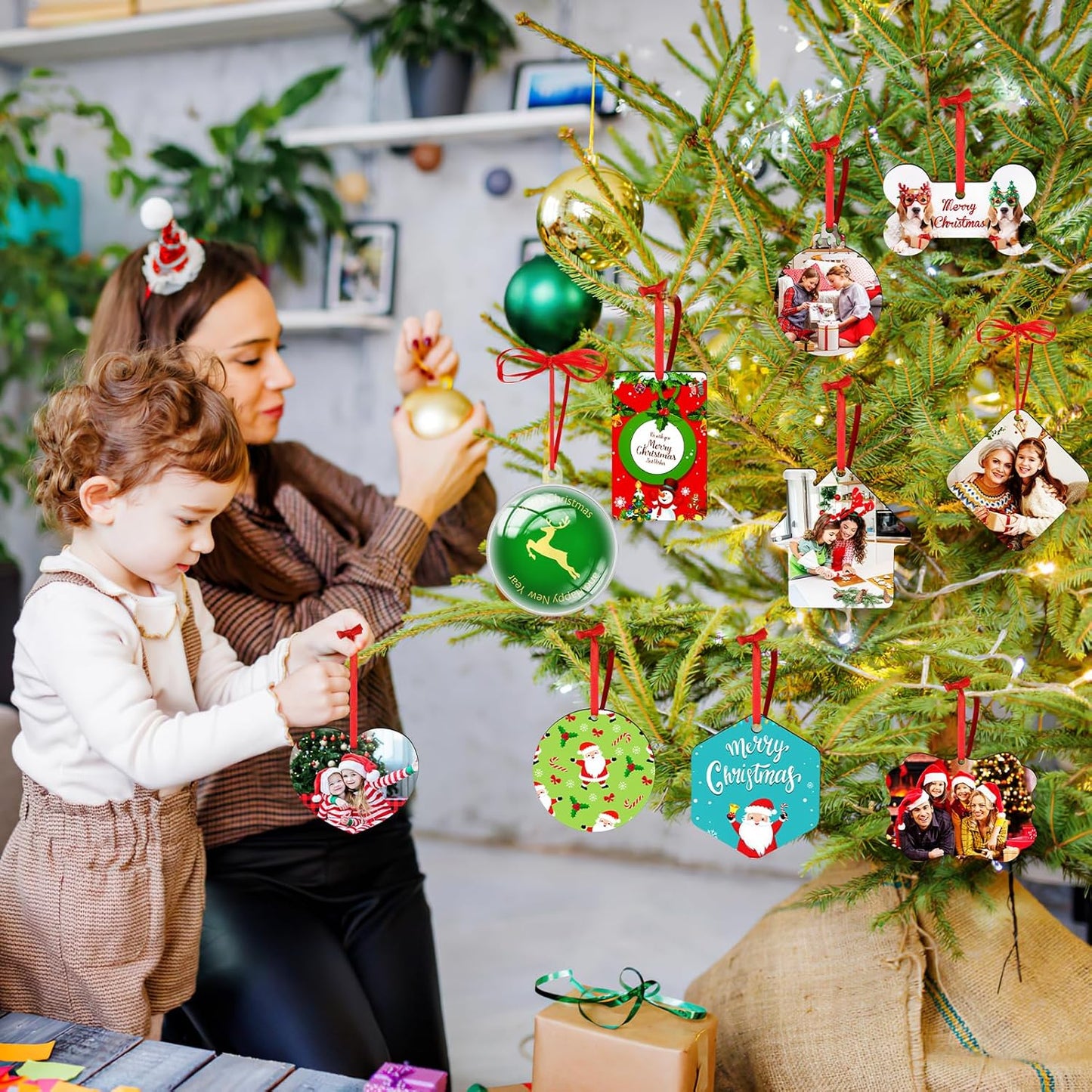 Personalized Christmas Ornaments 2024 Customized with Photo Text Ornament Keepsake Pet First Christmas Ornament Bulk Custom Wooden Xmas Tree Decorations, Wood Hexagon