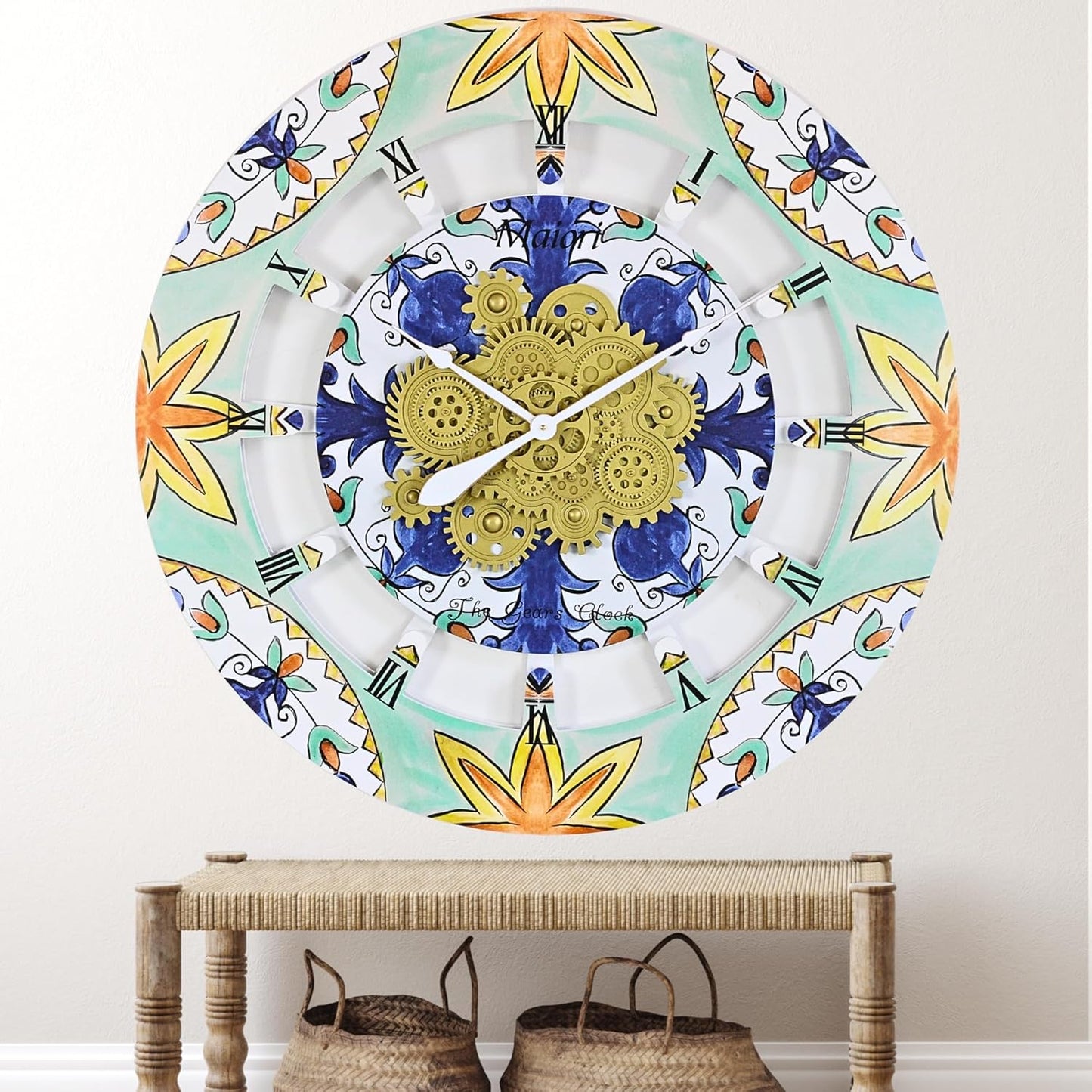 The Gears Clock Wall Clock Italy Collection with Moving Gears (Maiori, 36 inch Round)