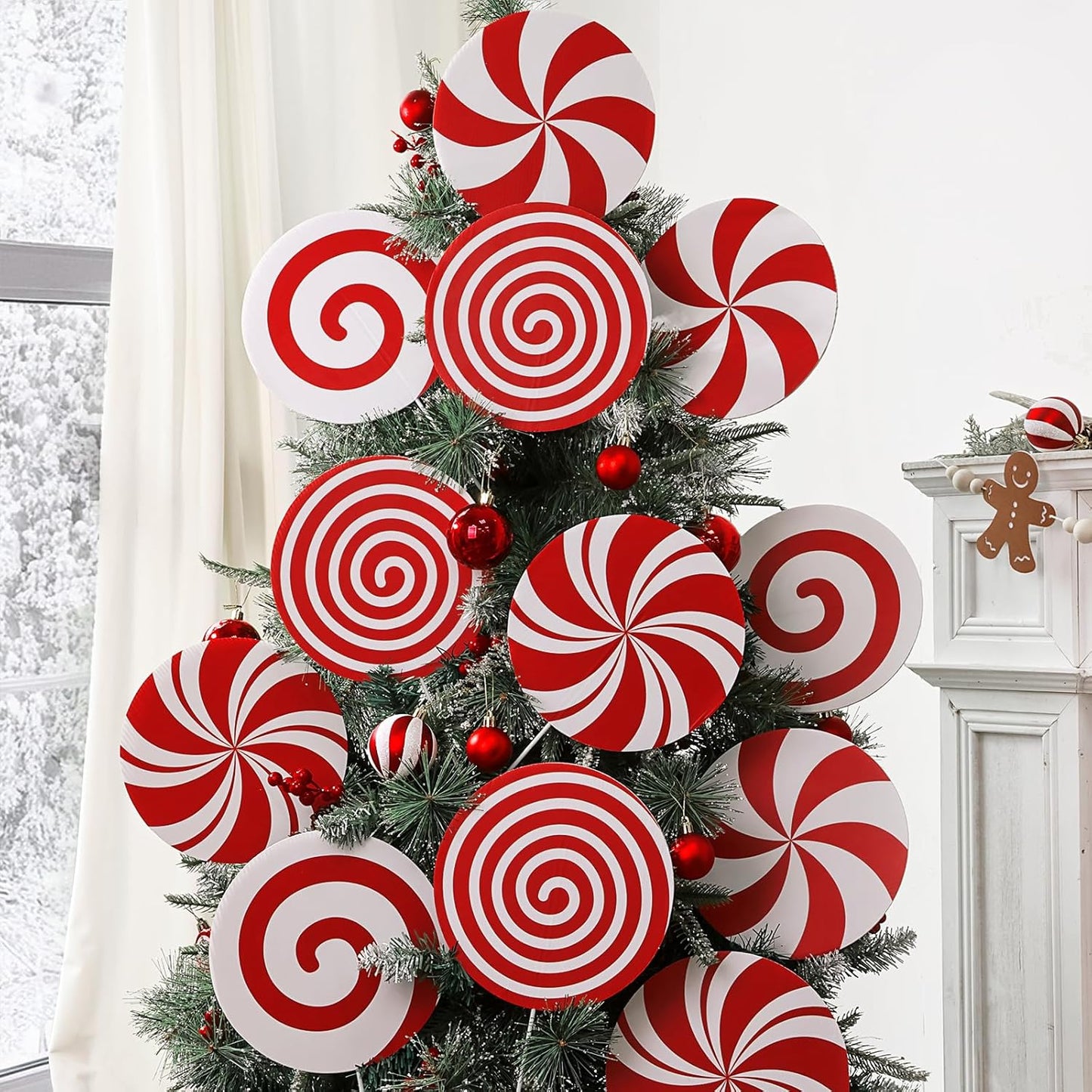 Christmas Decorations Indoor Tree Picks: 12 pcs Large Red White Peppermint Lollipop Christmas Picks for Tree, Cute Candy Picks Ornaments for Xmas Tree Topper Home Office Holiday Party Vase Decor