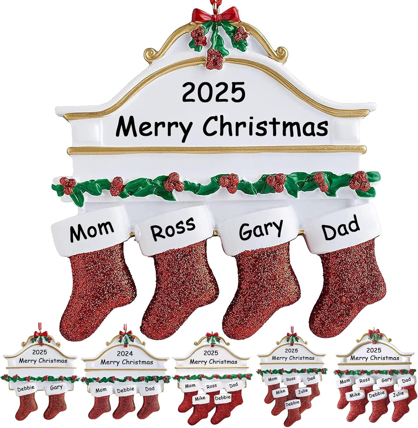 Personalized Christmas Ornaments 2025,Family of 2,3,4,5,6,7,8 Custom Stocking Christmas Ornament,Customized Name Ornament,Xmas Ornaments,Customized Xmas Tree Decorations Gifts