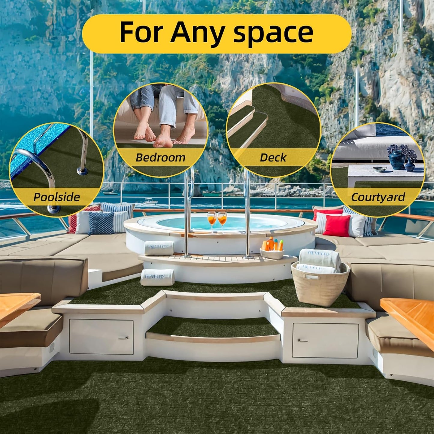 Marine Carpet,6 FT x 14 FT Olive Green Indoor Outdoor Carpet 0.2" Thick with Water-Proof TPE Backing, Non-Slide for Home, Patio, Porch, Deck