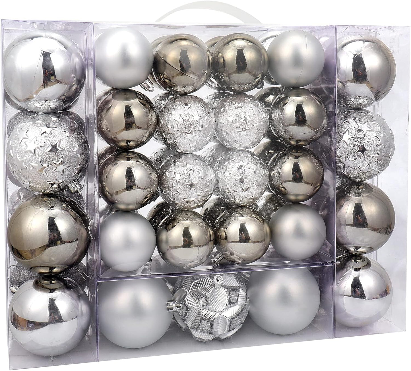87ct Christmas Ball Ornaments Set Shatterproof Seasonal Hanging Decorations with Reusable Hand-held Gift Package for Xmas Tree Holiday Party and Home Decor, Silver