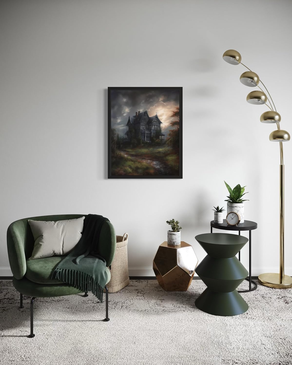 Haunted House Poster Art Print, Halloween Scary Vintage Wall Art Academia Spooky Painting Decoration for Horror Prints, Gothic Posters Bedroom Decor 89 (Haunted House, 11 x 14 inches, Unframed)