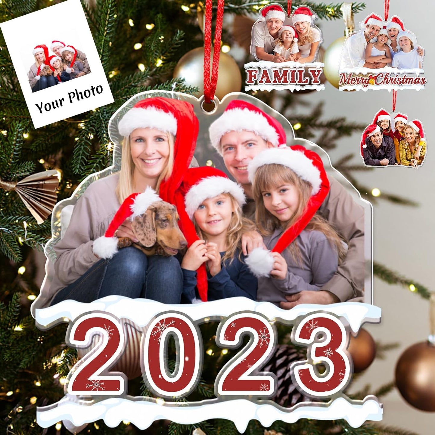 Personalized Photo Ornament Acrylic Custom Christmas Ornaments with Picture Customized Family Christmas Ornament 2023 for Tree Hanging Decoration Gift for Men Women Style 2