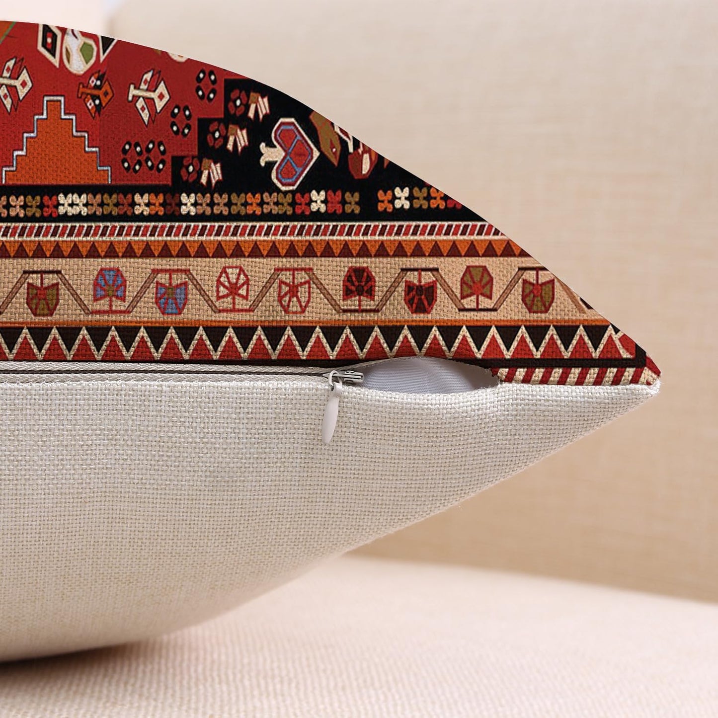 Outdoor Waterproof Pillow Covers 18x18 Inch Set of 2 Tribal Abstract Red and Black Vintage Carpet Pattern Decorative Farmhouse Pillow Covers for Couch Garden Balcony