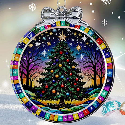 Starry Christmas Tree Stained Glass Christmas Ornament - Hanging Ornaments for Christmas Tree Decorations - Holiday Keepsake Present Exchange Idea