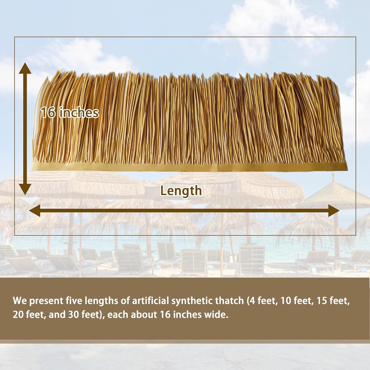 Premium Mexican Style Artificial Palm Thatch Roof Rolls. 5 Lengths, 2 Colors. Waterproof. Easy Install. Ideal for Tiki Bars, Parties, Gardens & Fences (30ft x 16in - Straw Yellow)