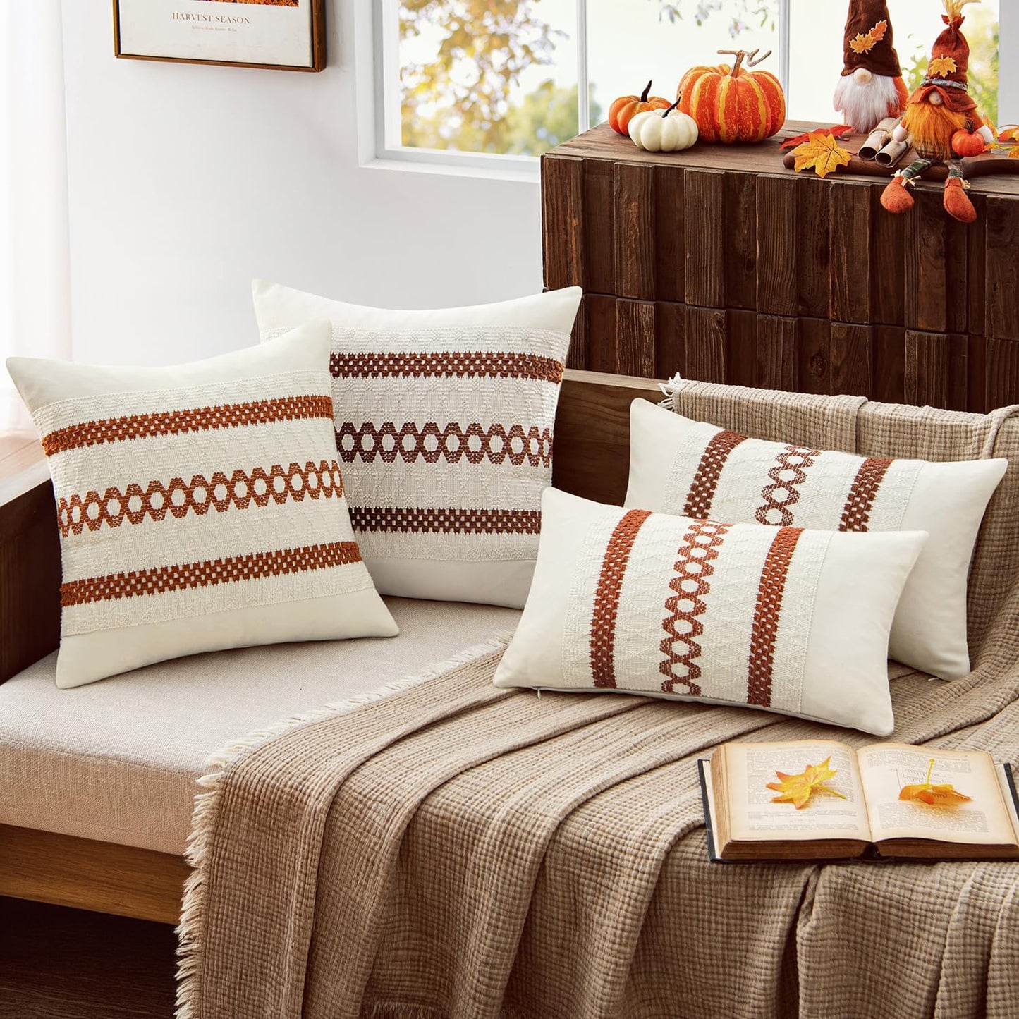 MIULEE Set of 2 Rust Fall Decorative Lumbar Pillow Covers 12x20 Inch Farmhouse Rustic Boho Couch Throw Pillows Modern Cotton Cushion Covers Retro Cute Macrame Woven Home Decor for Bed Sofa Chair