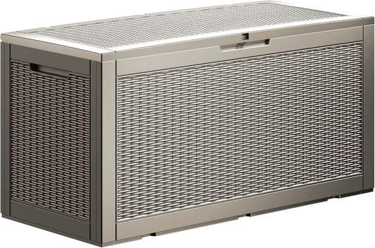 100 Gallon Lockable Resin Deck Box, Waterproof & UV-Resistant Outdoor Storage Box for Outdoor Cushion Storage, Garden Tools & Pool Accessories Storage, Gray