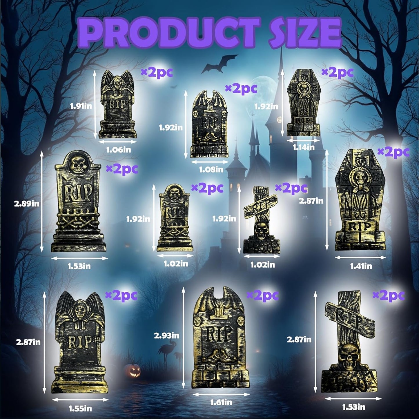 20Pcs Halloween Mini Tombstones Figurines, Plastic Miniature Tombstones Set Mini Gravestones Halloween Decorations for Miniature Graveyard Scene Haunted House DIY Crafts