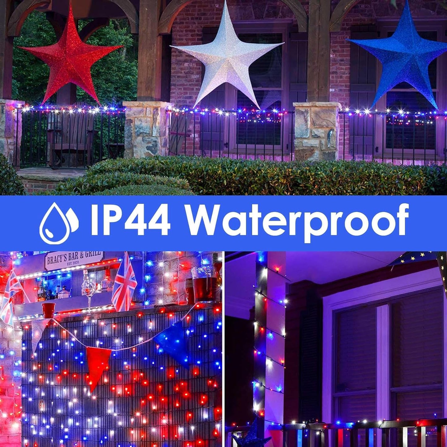 200 LED Red White and Blue Christmas String Lights Outdoor Indoor, 75.8 FT 4th of July Patriotic Lights, Extendable Green Wire Waterproof Mini light for Independence Day Memorial Day Party Decorations