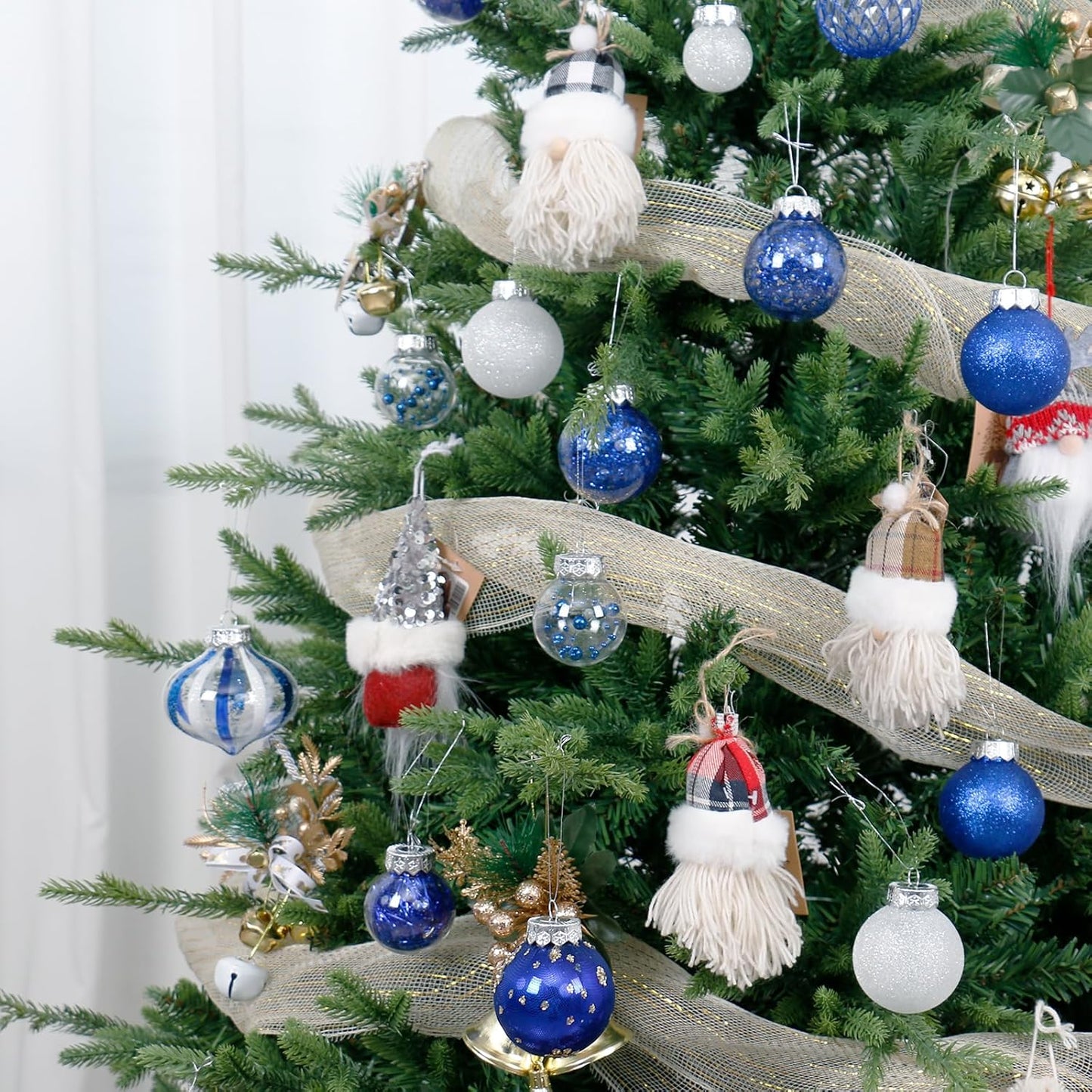 Christmas Ball Ornaments Set, 34PCS Clear Plastic Shatterproof Christmas Ornaments for Xmas Tree Hanging Decorations, for Indoor Home Thanksgiving Winter Party Decor - Blue/White.