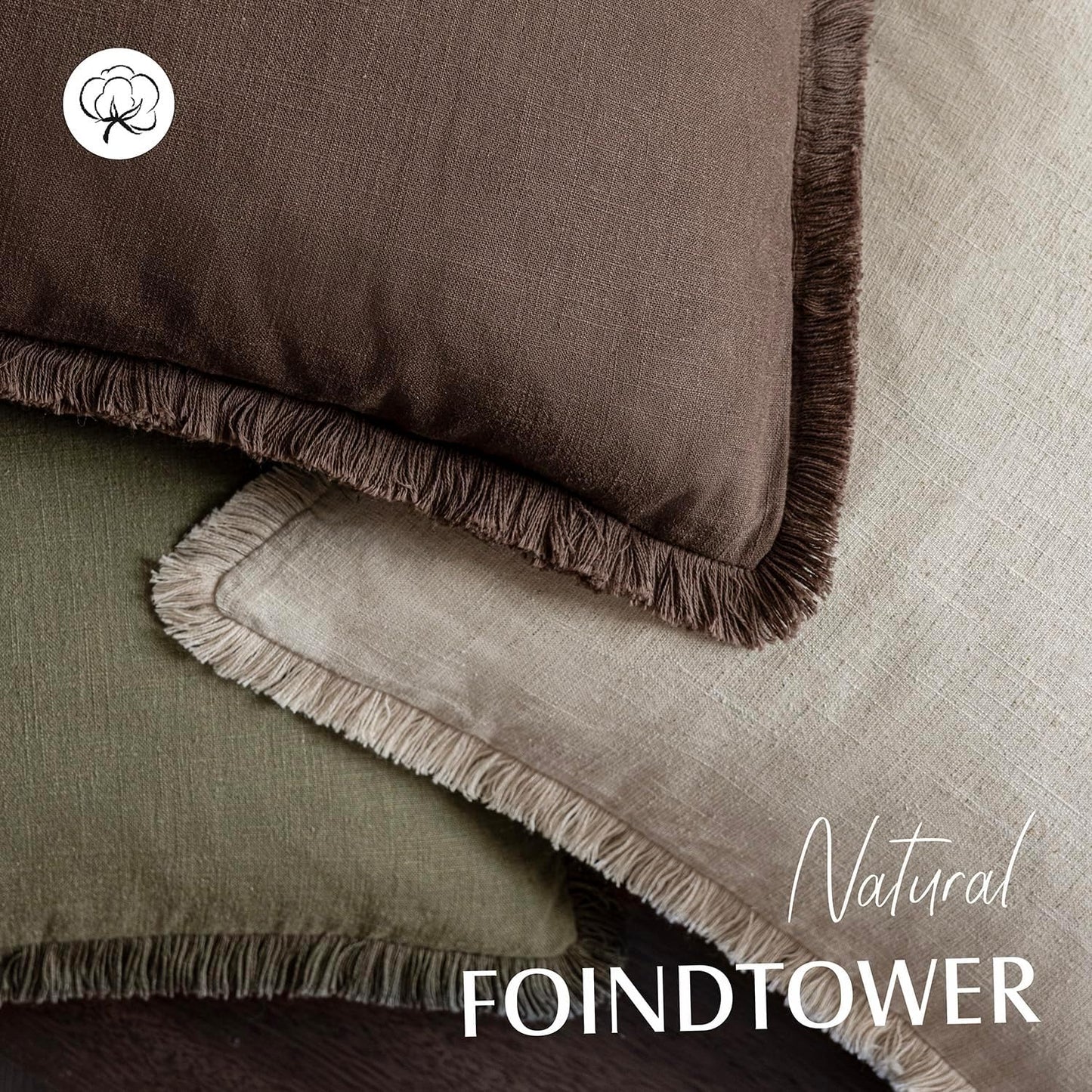 Foindtower Set of 2 Decorative Linen Fringe Throw Pillow Covers Boho Farmhouse Cushion Cover with Tassels Soft Accent Pillowcase for Couch Sofa Bed Living Room Home Decor,24×24 Inch,Reddish Brown