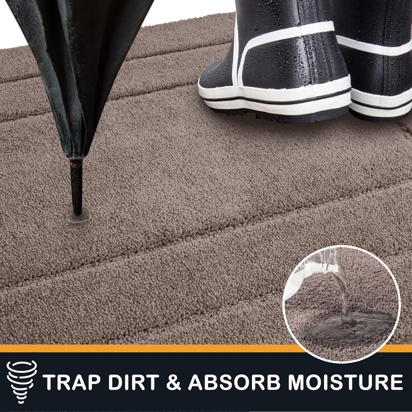 PURRUGS Dirt Trapping Door Mat 32" x 70", Non-Slip/Skid Machine Washable Entryway Rug, Dog Doormat, Super Absorbent Welcome Mat for Muddy Wet Shoes and Paws, Grayish Brown