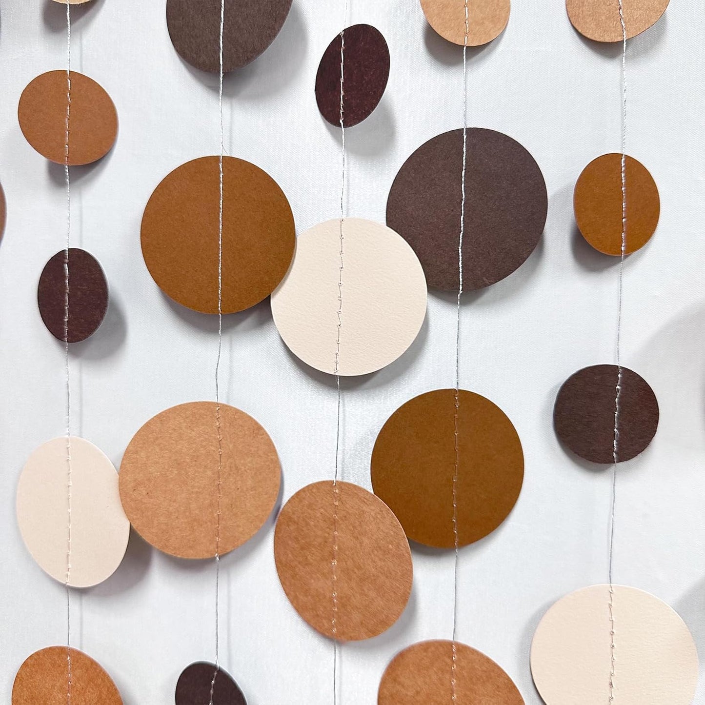 Ombre Brown Party Decorations Polka Dots Garlands Cream Tan Brown Boho Hanging Paper Circle Dots Streamer for Neutral Rustic Cowboy Western Teddy Bear Birthday Baby Shower Wedding Woodland Party Decor