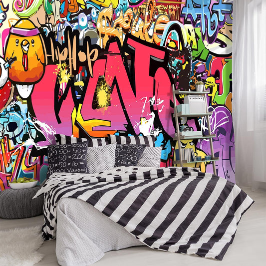 -Street Art Graffiti Wallpaper Fabric Wallpaper Living Room Bedroom Bathroom Boys Girls Children's Room Abstract Large Wall Mural- 137"x96"（ not Peel and Stick）