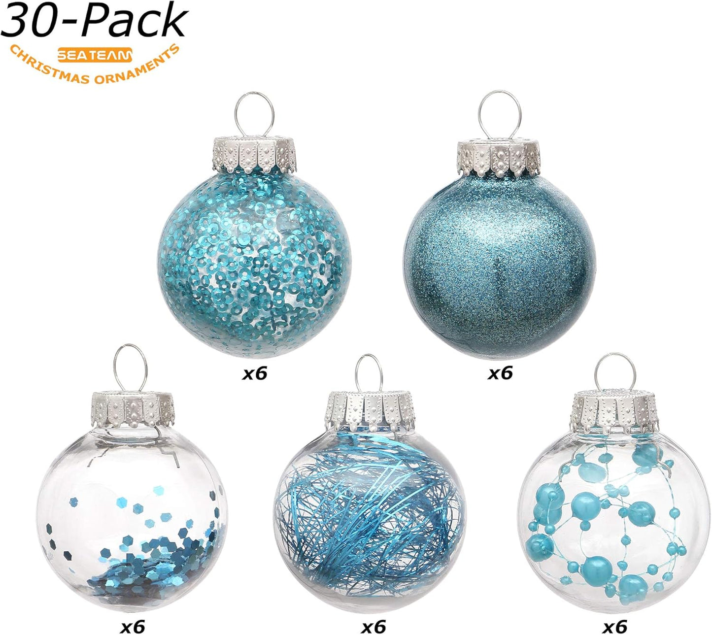Sea Team Shatterproof Clear Plastic Christmas Ball Ornaments Decorative Xmas Balls Baubles Set with Stuffed Delicate Decorations (50mm/1.97"/30-Pack, Babyblue)