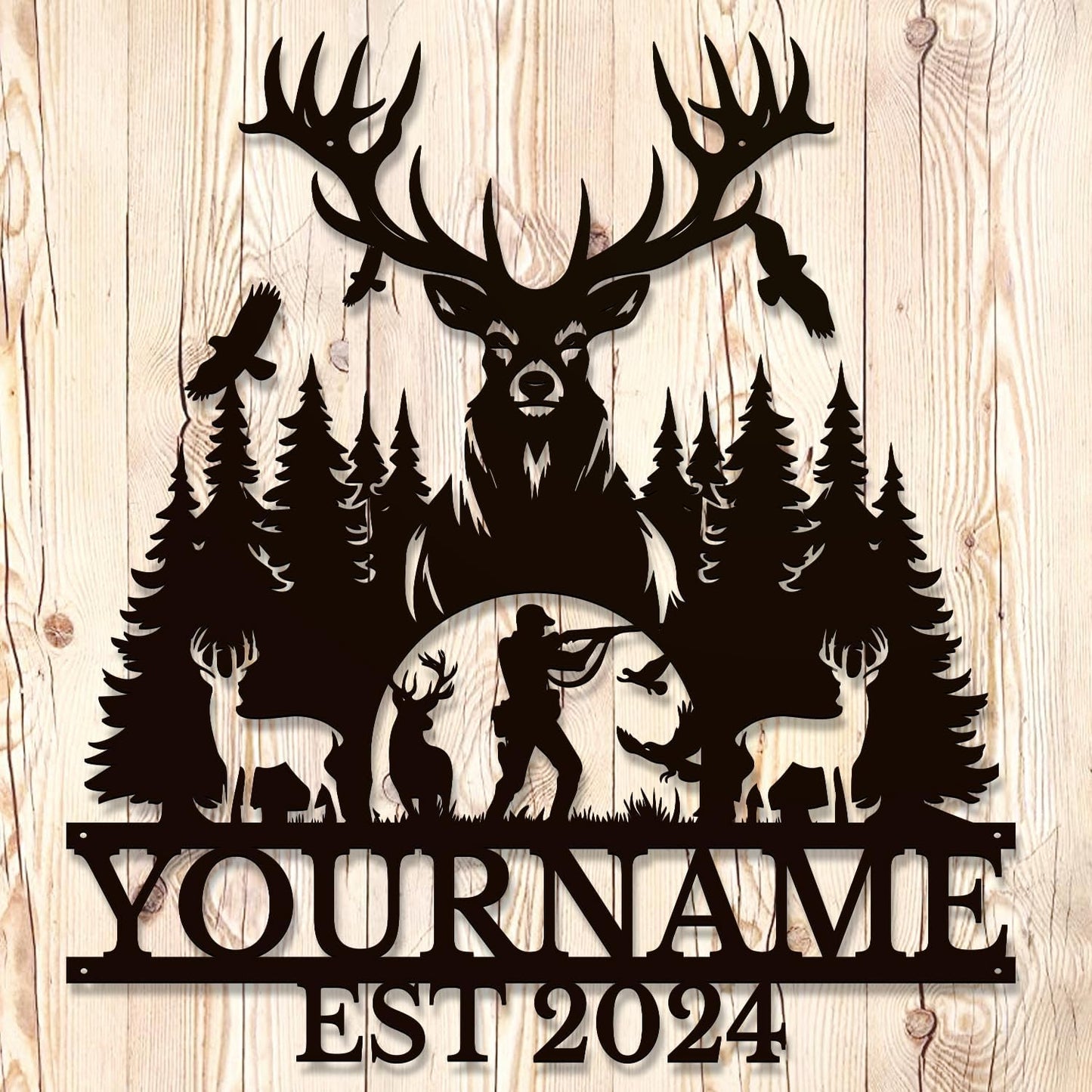 Personalized Deer Forest Name metal Signs,Custom Shed Metal Wall Decor,Black Deer Metal Wall Art Decor,Deer Home Metal Signs Plaques,Outdoor wall Decorative Signage (Style D)