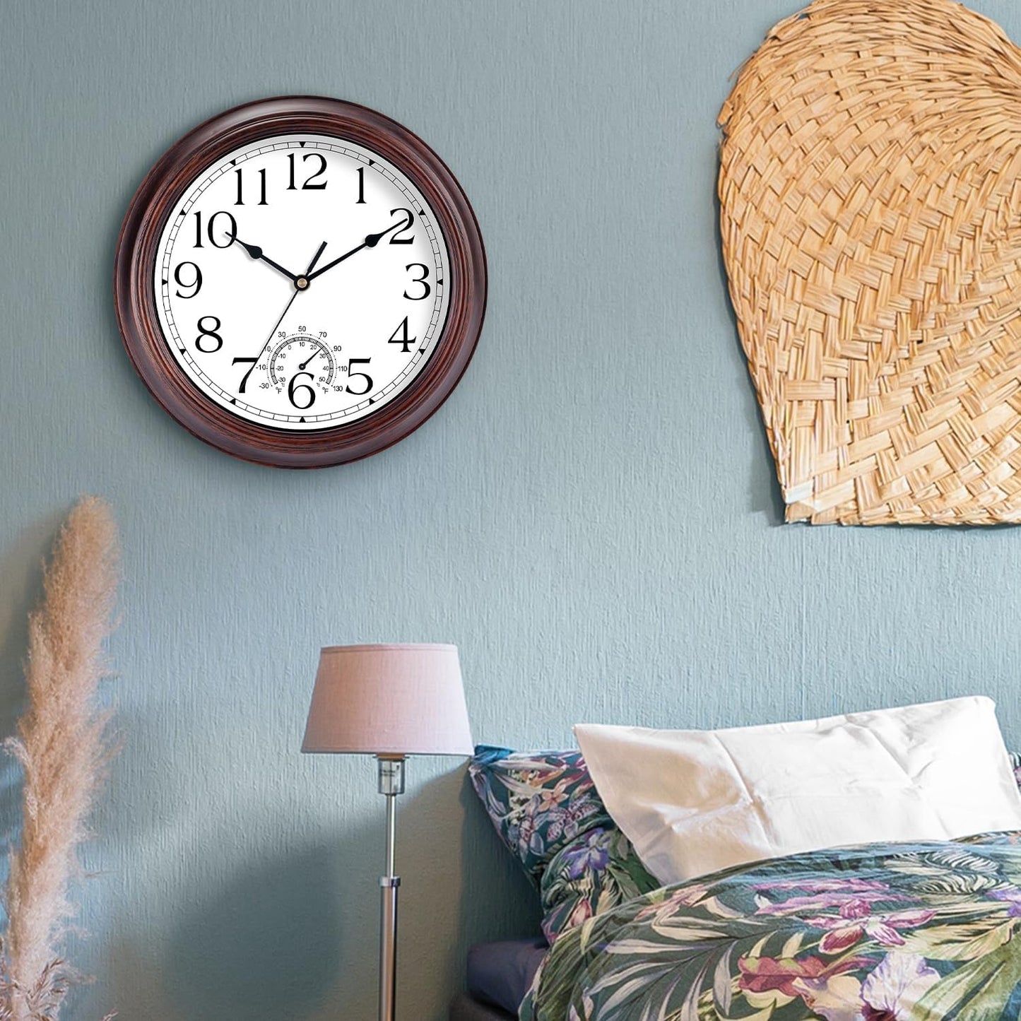 8.5 Inch Outdoor Wall Clock with Thermometers, Vintage Silent Wall Clocks Battery Operated, Retro Non-Ticking Clock Decorative for Living Room, Patio, Kitchen, Office, Bathroom, Bedroom(Bronze)