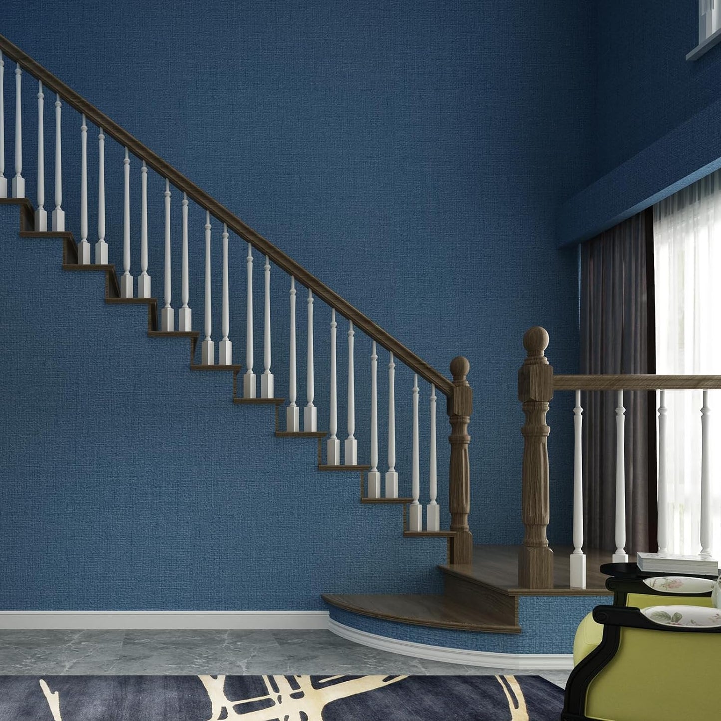Grasscloth Wallpaper Textured 20.8"x394" (Blue, 20.8"x394")