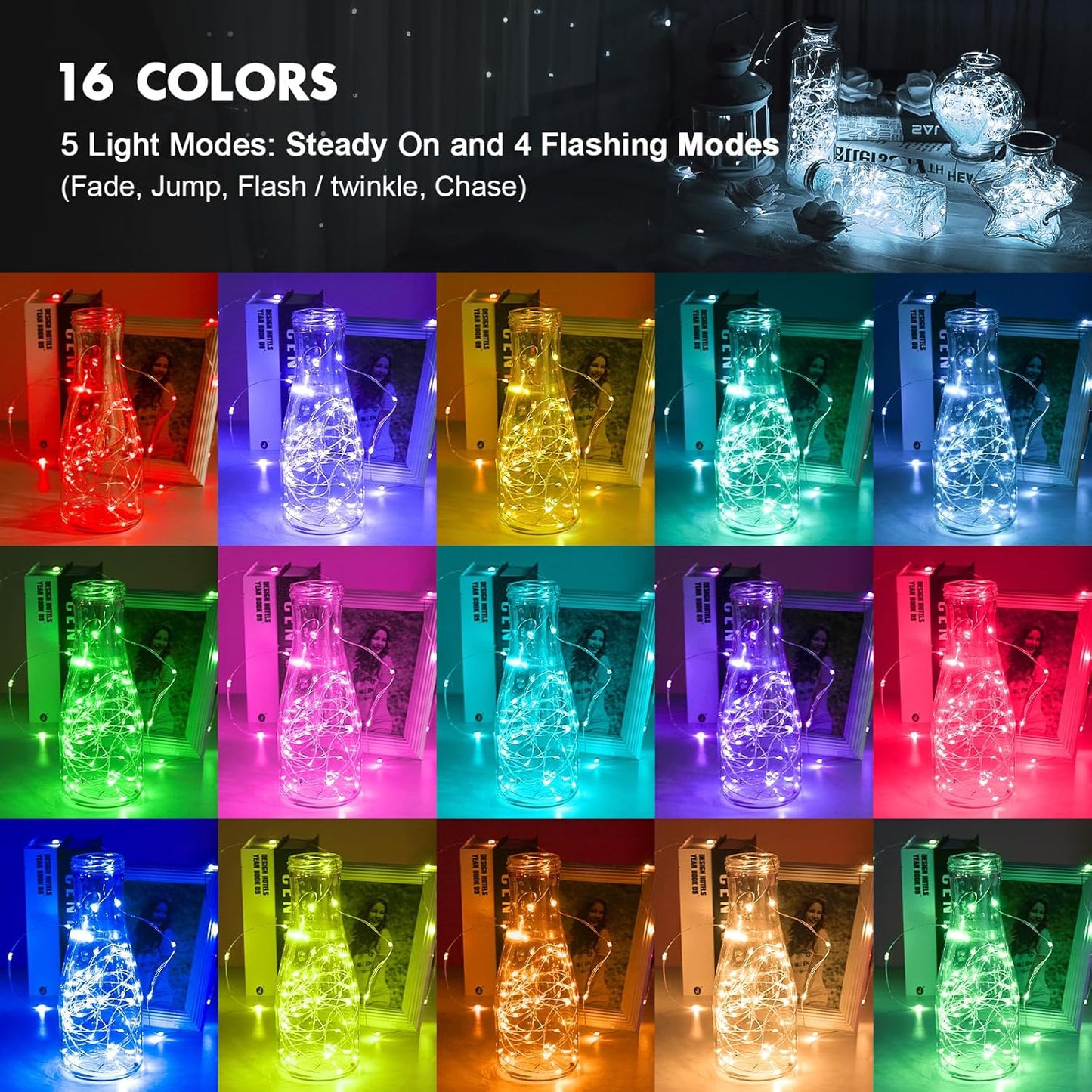 2Pack Battery Fairy Lights, Total 78Ft 240LED, Battery Operated Fairy Lights with Remote and Timer, RGB Color Changing String Lights/Twinkle Lights for Bedroom Indoor Christmas Decoration