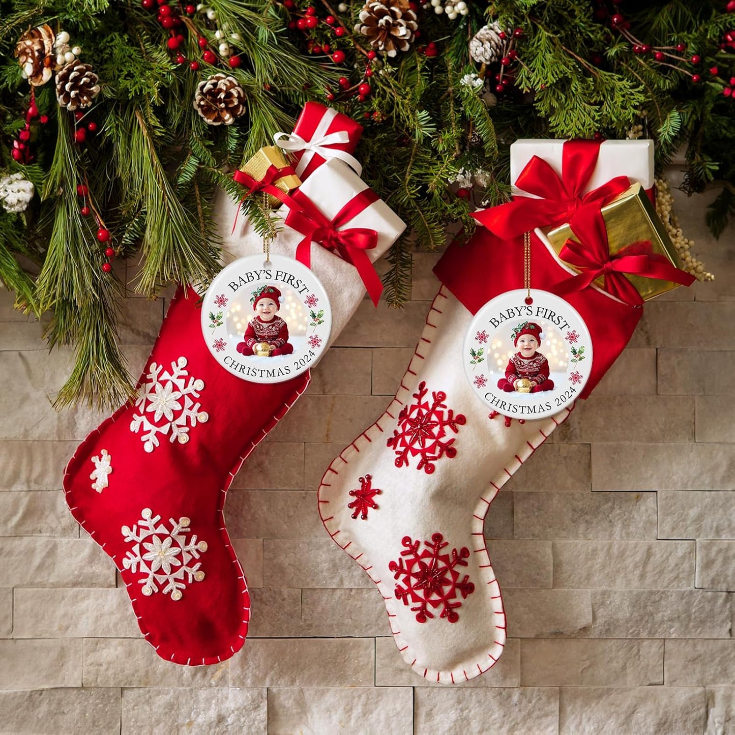 Baby's First Christmas Ornament 2025, Personalized Photo Ornaments for Christmas Tree, Custom Name Keepsake Ornament for Newborn, New Baby Gift, Xmas Tree Decoration