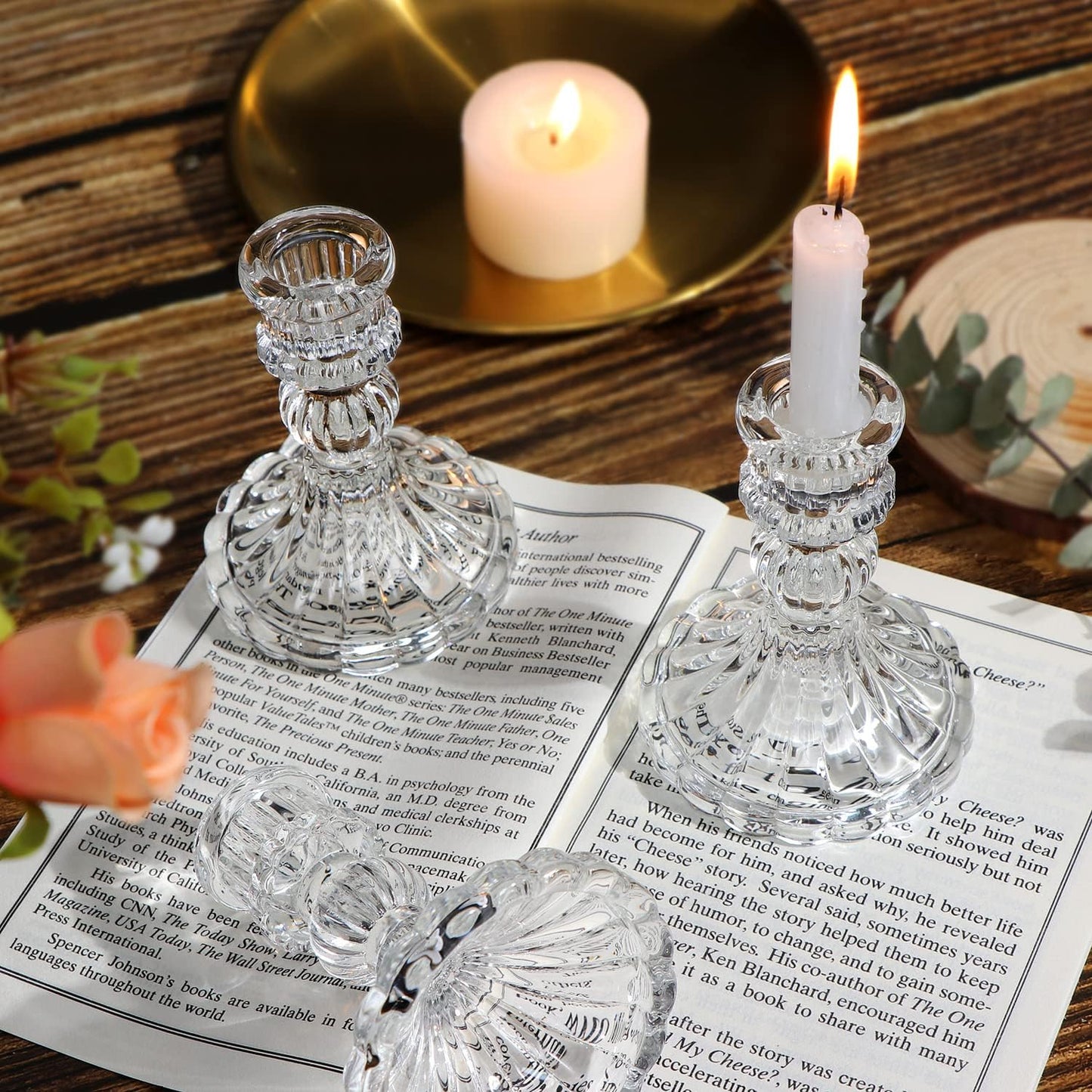 Candlestick Holders Set, 4" H Taper Candle Holders Bulk, 12Pcs Glass Candle Holders for Wedding, Festival, Party & Windowsill Decor
