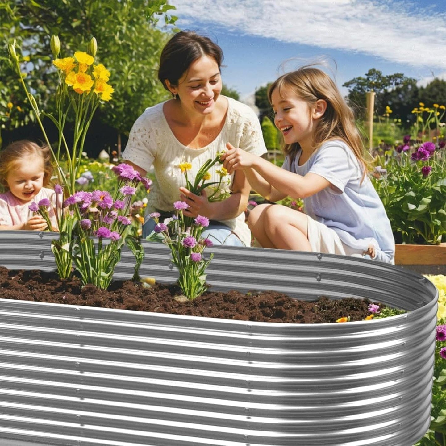 2 Pack 8x2FT Tall Galvanized Raised Garden Bed Outdoor,Metal Garden Bed for Vegetables,Steel Raised Beds for Gardening,Above Ground Garden Box for Flower-DW5