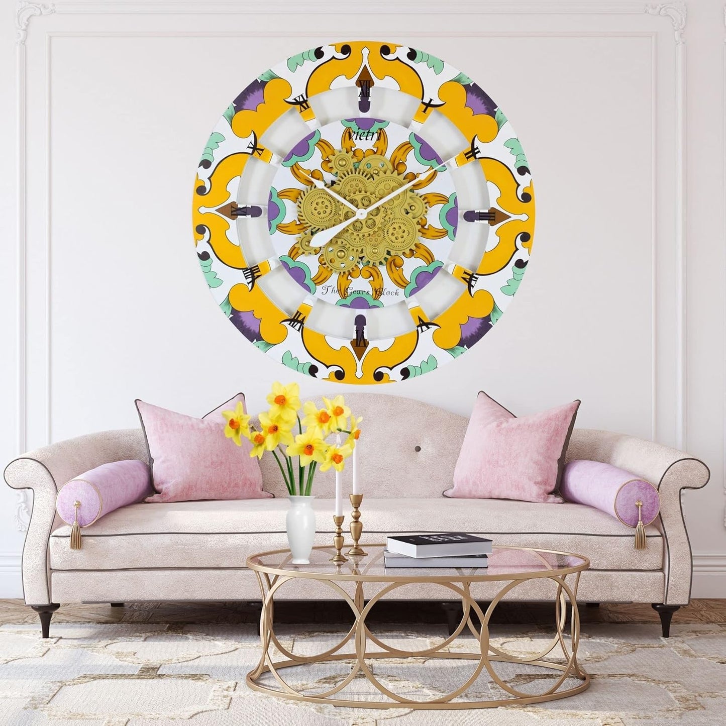 The Gears Clock Wall Clock Italy Collection with Moving Gears (Vietri, 36 inch Round)