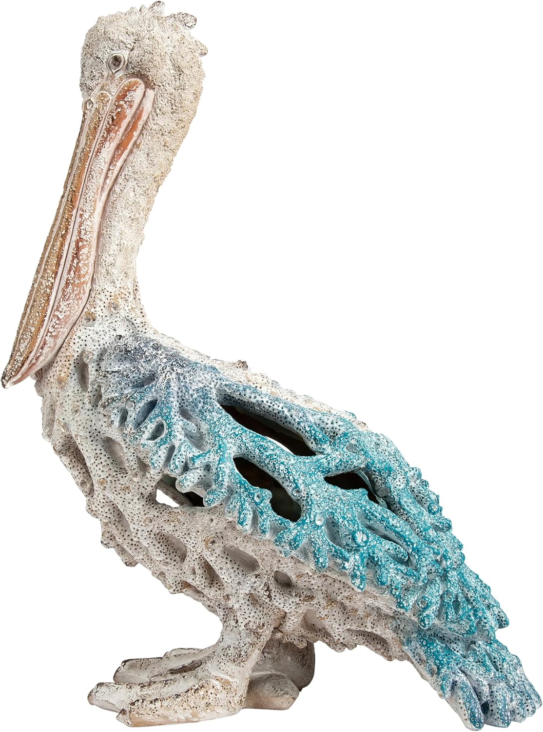 Blue Pelican Standing Figurine 13.75” Coastal Coral Reef Home Decor Nautical Beach Statue for Tabletop Shelf or Mantel Ocean Inspired Room Accents