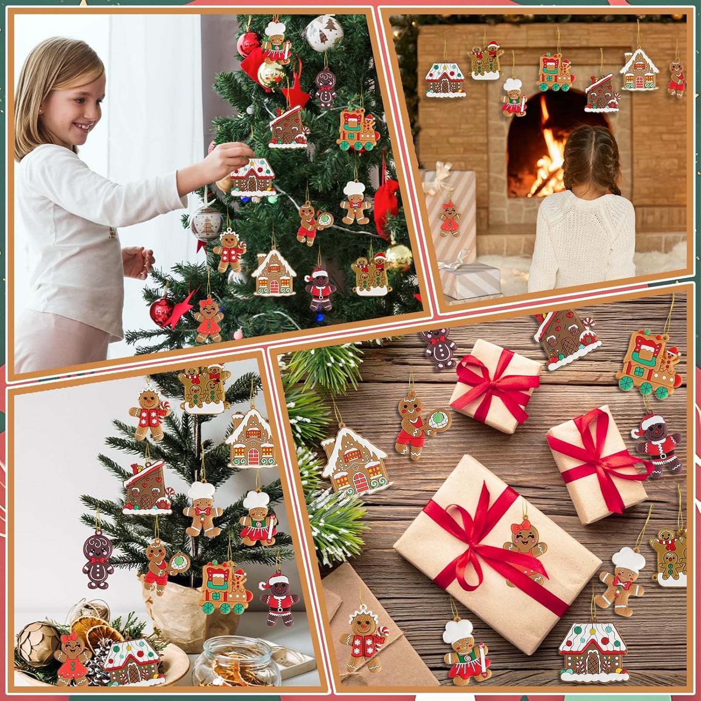 12pcs Gingerbread Man Ornaments for Christmas Tree, Assorted Gingerbread Figurines Decorations with Gingerbreads House Ornaments for Holiday Christmas Tree Home Decor