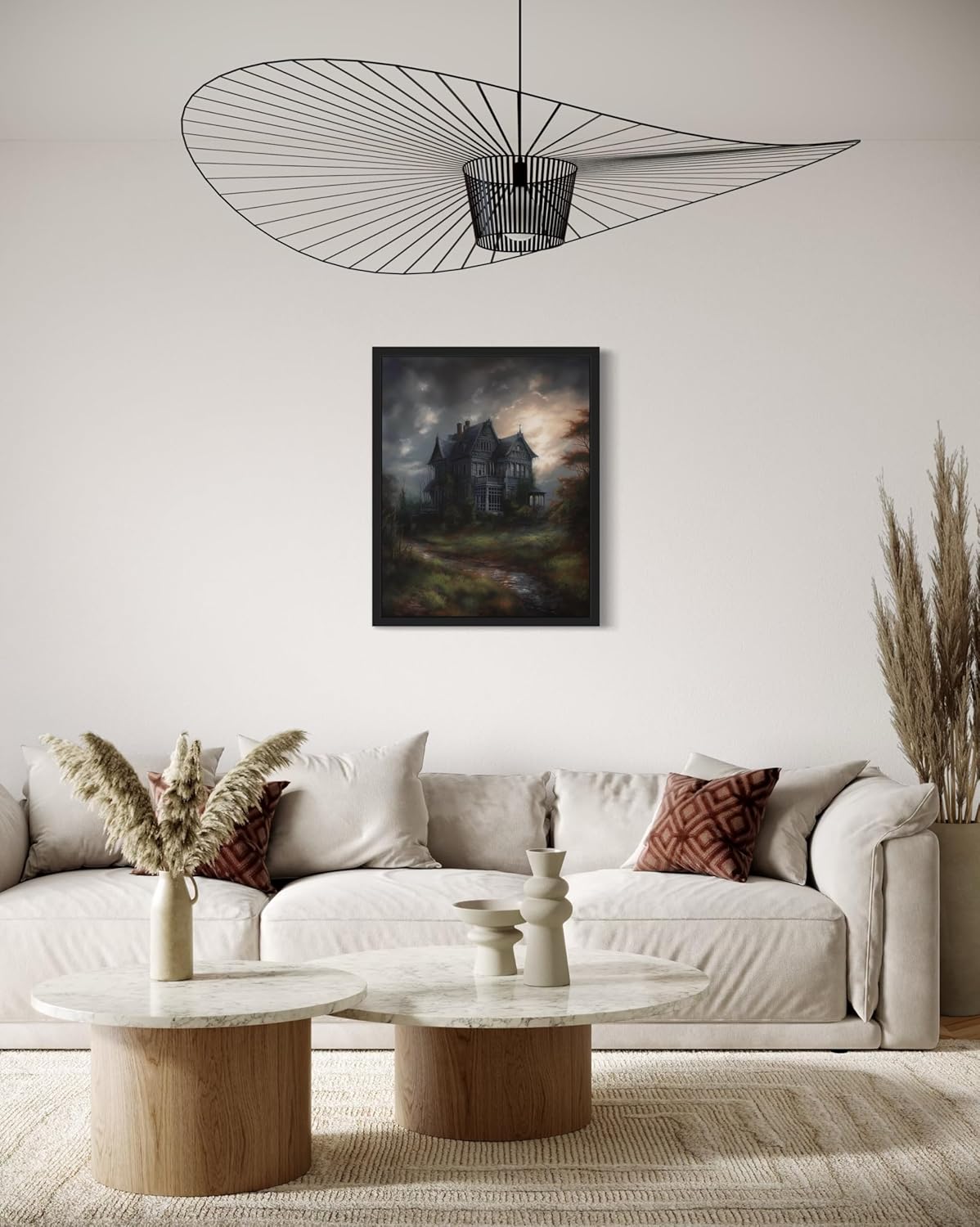 Haunted House Poster Art Print, Halloween Scary Vintage Wall Art Academia Spooky Painting Decoration for Horror Prints, Gothic Posters Bedroom Decor 89 (Haunted House, 8 x 10 inches, Black Frame)