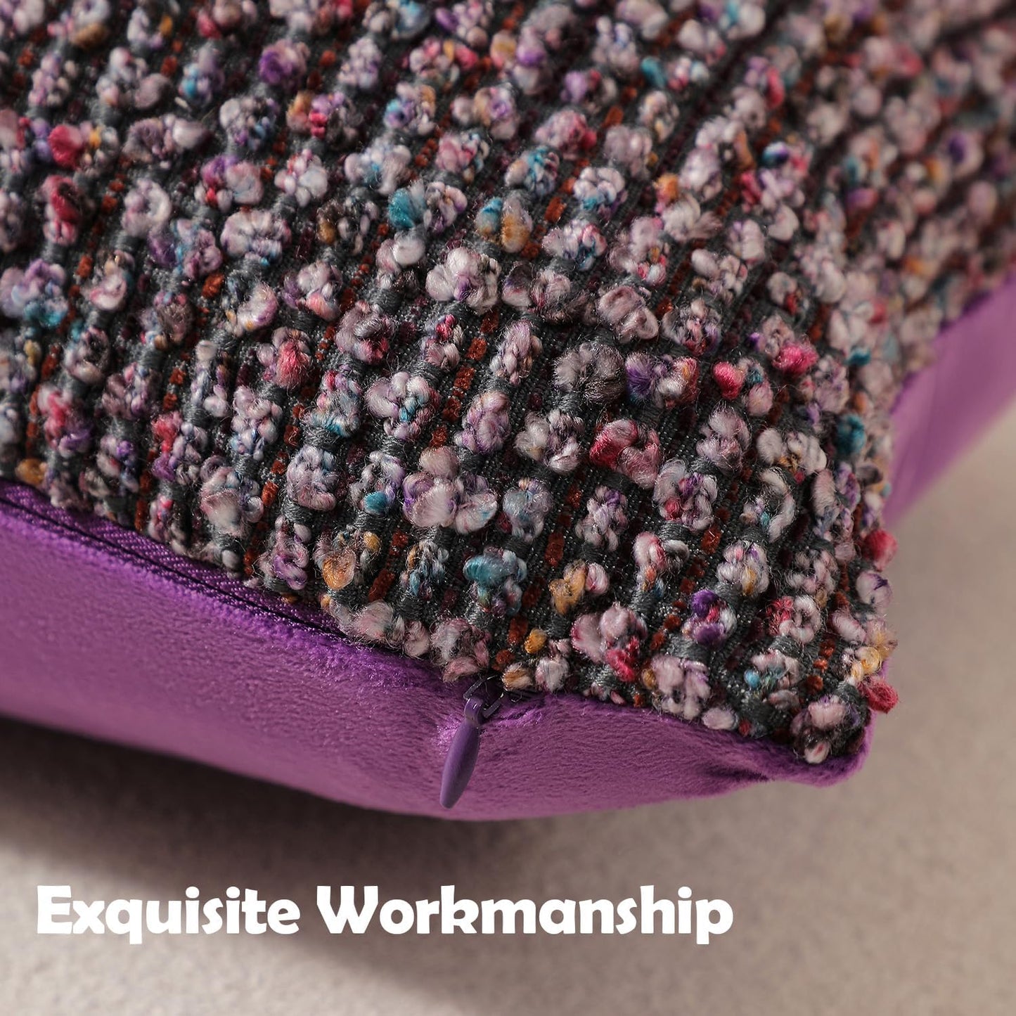 DEZENE Striped Throw Pillow Covers 18x18 Set of 2 Colorful Purple Textured Boucle Chic Morden Boho Accent Farmhouse Square Decorative Couch Pillow Covers for Home Decor Bed Sofa Living Room