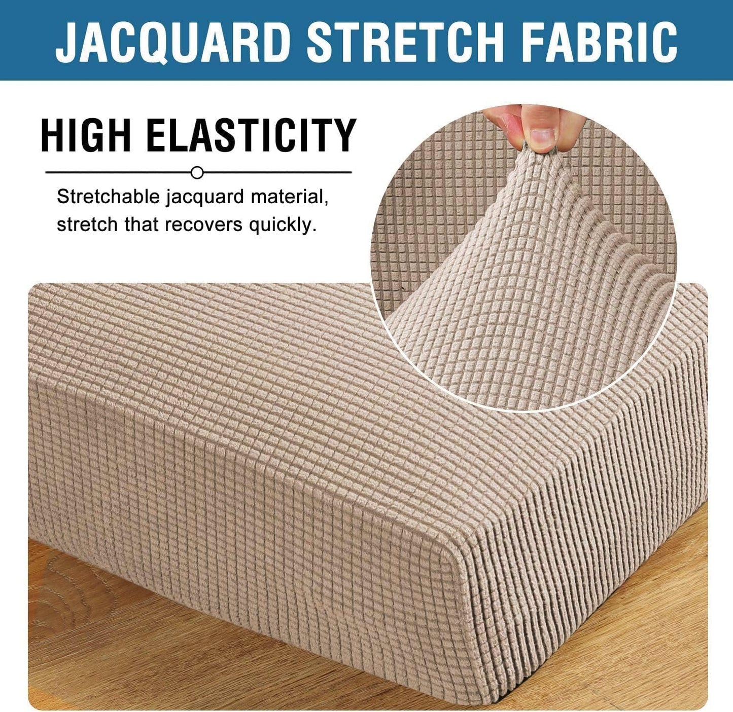 H.VERSAILTEX Super Stretch Individual Seat Cushion Covers Sofa Covers Couch Cushion Cover Slipcover Sets Thick Jacquard Textured Twill Fabric (3 Piece XL Sofa Cushion Covers, Sand)