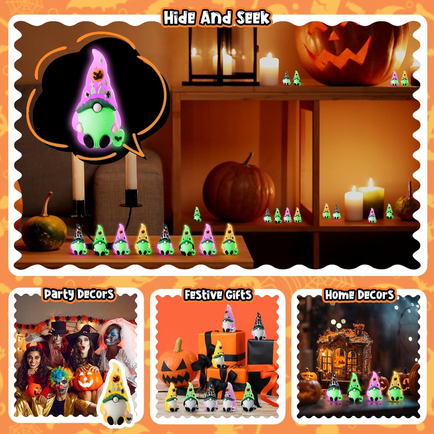 Wesiti 25 Pcs Luminous Halloween Mini Gnomes Figurines Bulk Glow in Dark Miniature Ornaments Hide and Seek Tiny Gnomes Figures Statue Halloween Party Favor Bag Fillers Garden Dollhouse Decor Gifts