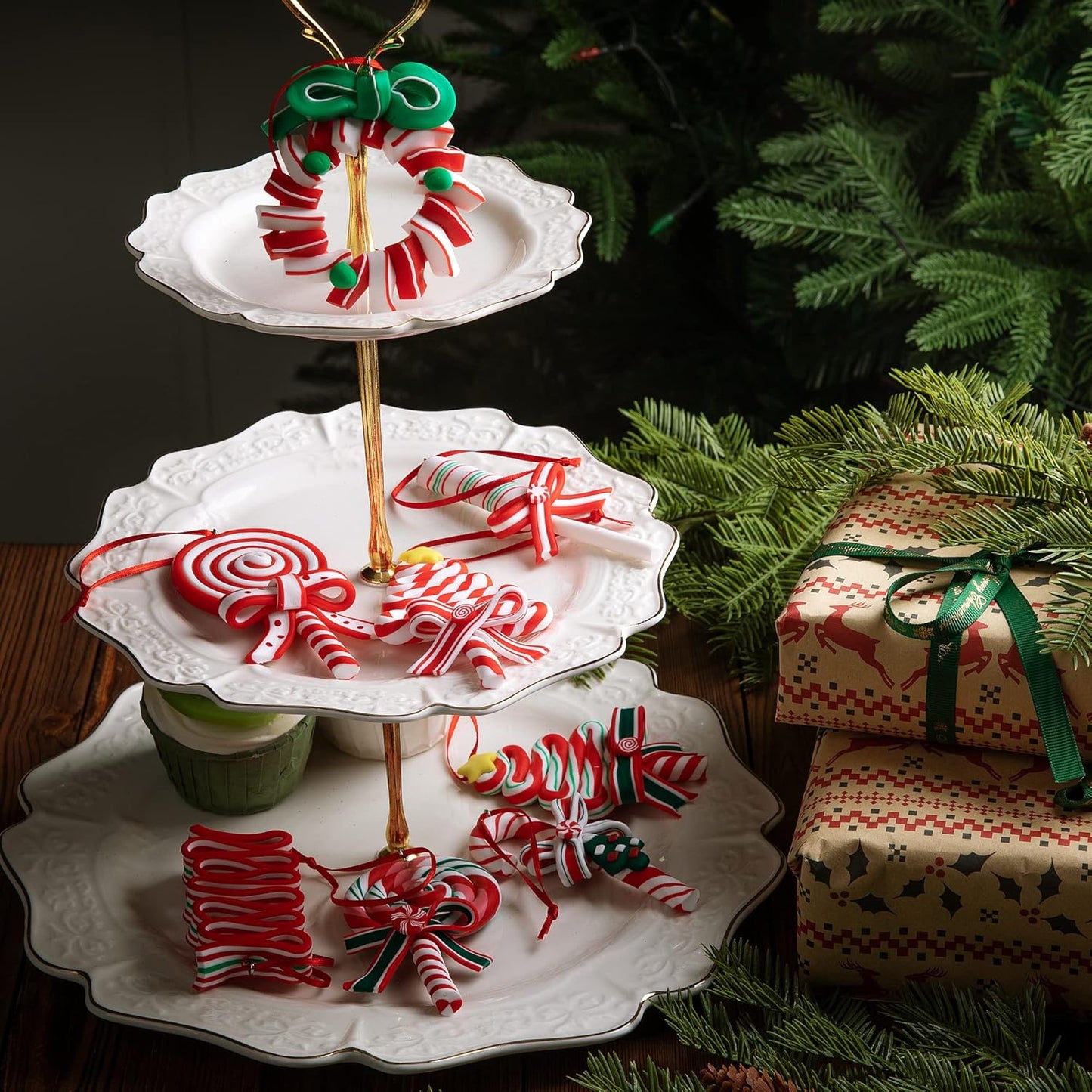 codree 8 PCS Christmas Hanging Lollipop Ornaments- Candy Ornaments for Christmas Tree- Candies Polymer Clay Ornament for Xmas Tree Party Decoration