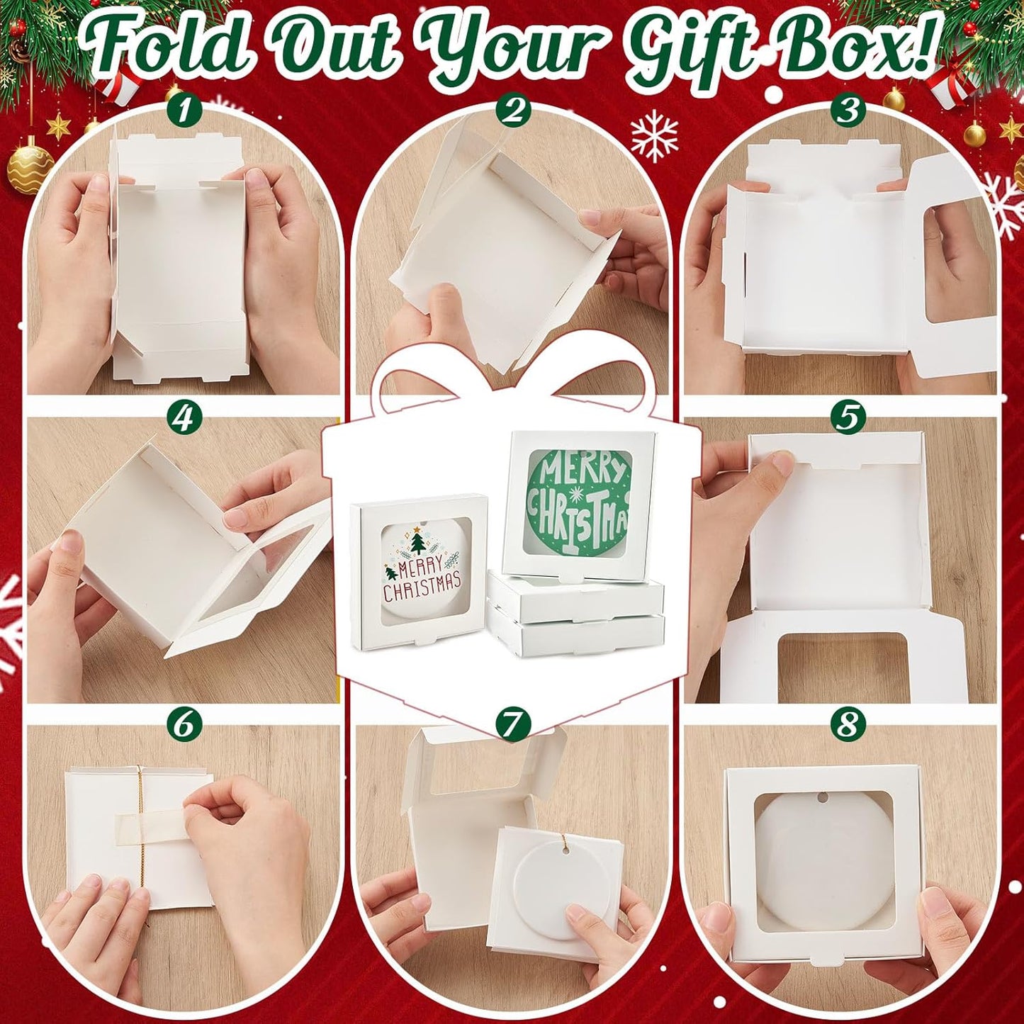 25 Pcs Sublimation Ornament Blanks Box 3.6"x3.6"x0.7" Christmas Ornaments Holder Ceramic Discs Packaging Box with Window for Personalized Xmas Tree Blanks Bulk (White)