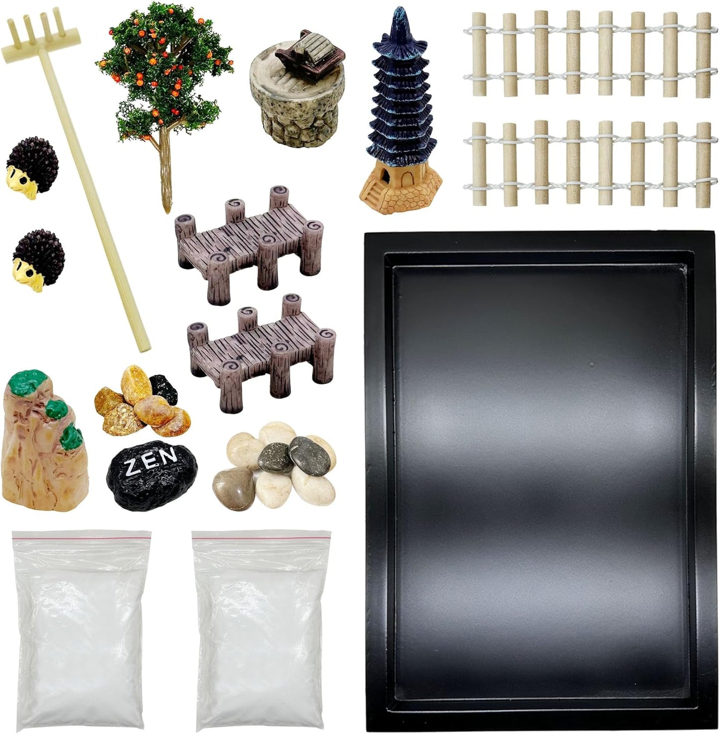 Cayway DIY Zen Garden Kit - Tabletop Zen Decor with White Sand, Model Trees, Desktop Garden for Home Office