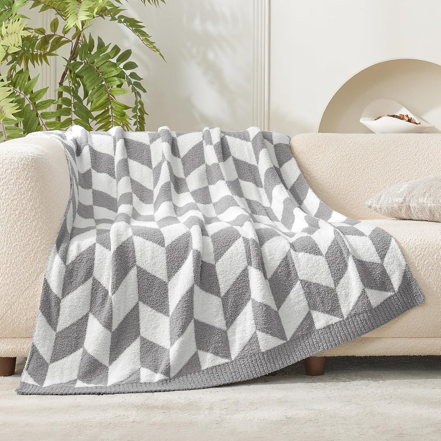 Snuggle Sac Chevron Throw Blanket for Couch, Reversible Super Soft Warm Blankets Cozy Knit Fuzzy Plush Lightweight Throws for Sofa, Bed, Camping,Grey,50x60 inches