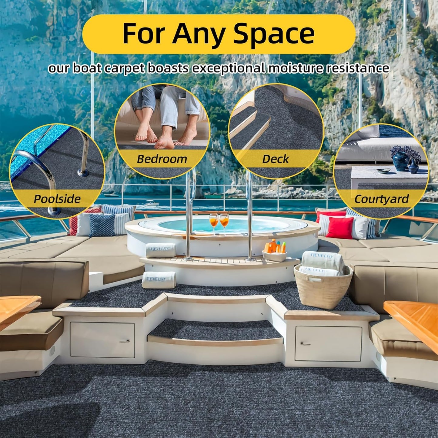 Marine Carpet,5 FT x 10 FT Dark Gray Indoor Outdoor Carpet 0.2" Thick Boat Carpet with Water-Proof TPE Backing, Non-Slide Outdoor Marine Carpet Roll for Home, Patio, Porch, Deck