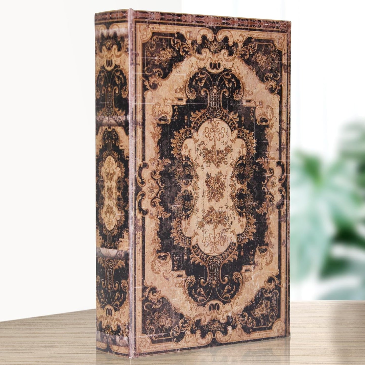Decorative Storage Box for Home Decor - Vintage Faux Wood Book Box with Magnetic Lock, Hidden Jewelry & Remote Storage, Coffee Table Books Decor, Shelf Decor Accents (M Size, 10.2") -5-05