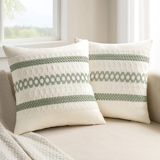 MIULEE Set of 2 Sage Green Boho Decorative Pillow Covers 18x18 Inch Farmhouse Rustic Couch Throw Pillows Modern Summer Cotton Cushion Covers Retro Cute Macrame Woven Home Decor for Bed Sofa Chair