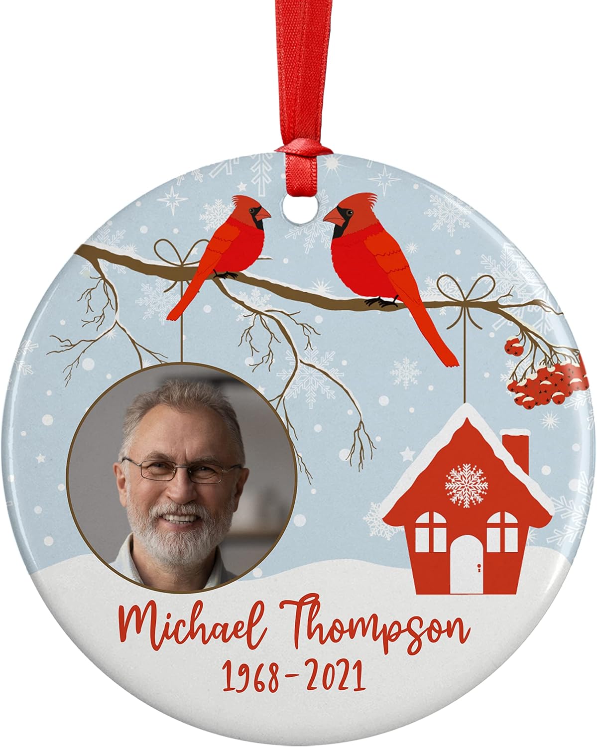 Cardinal Birds 1, Memorial Christmas Ornament Personalized with Photo, Name & Date - Upload Photo & Picture - 7 Designs, Memorial Ornaments Loss of Loved Ones – D5