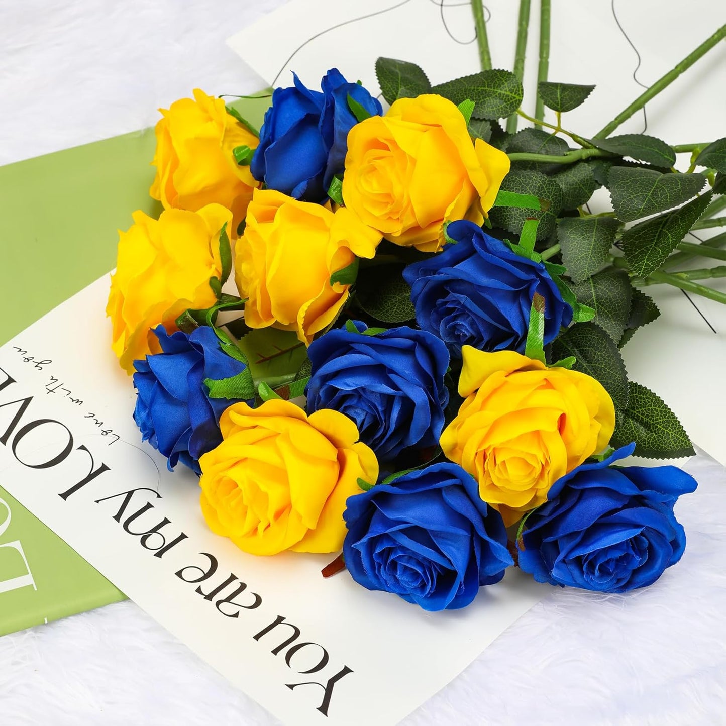 Yellow Fake Roses Artificial Flowers - 10 Pcs Fake Artificial Roses Silk Flowers with Stems for Home Wedding Hotel Office Centerpiece Decor